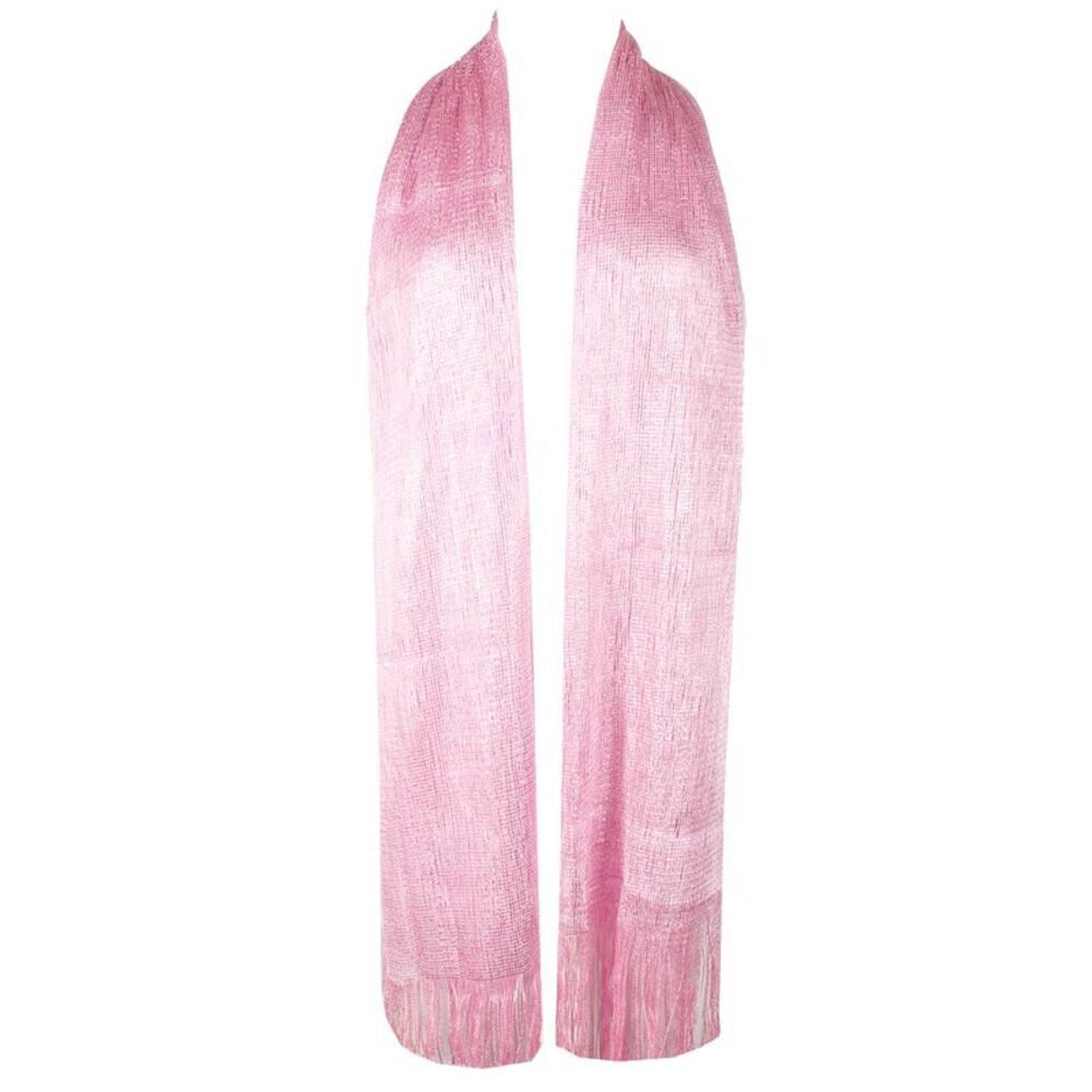 DBFL Ladies Metallic Shimmery Fringed Mesh Evening Scarf Pink